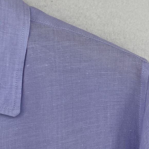UNIQLO Top Womens XL 100% Linen Long Sleeve Button Front Shirt Blouse Purple - Picture 9 of 15